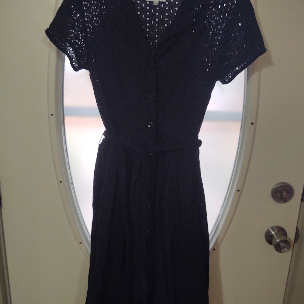 Black knee length button front dress